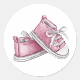 Roze Waterverf Baby Schoentjes Baby Shower Ronde Sticker