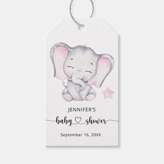 Roze Waterverf Baby shower Cadeaulabel (Voorkant)