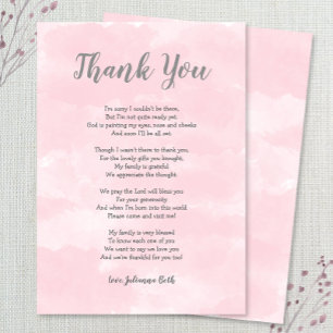 Roze waterverf Baby shower Dank u opmerking + gedi Bedankkaart