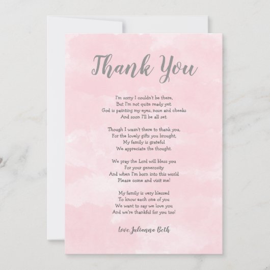 Roze waterverf Baby shower Dank u opmerking + gedi Bedankkaart (Voorkant)