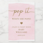 Roze Waterverf Baby shower Favor Fles Etiket (Enkel label)