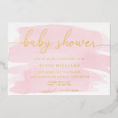 Roze Waterverf Baby shower Gold Foil uitnodiging (Voorkant)