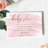 Roze Waterverf Baby shower Gold Foil uitnodiging