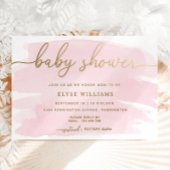 Roze Waterverf Baby shower Gold Foil uitnodiging