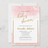 Roze Waterverf Baby shower Goud Glitter Script Kaart (Voorkant)