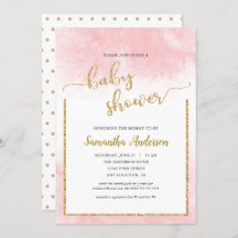 Roze Waterverf Baby shower Goud Glitter Script