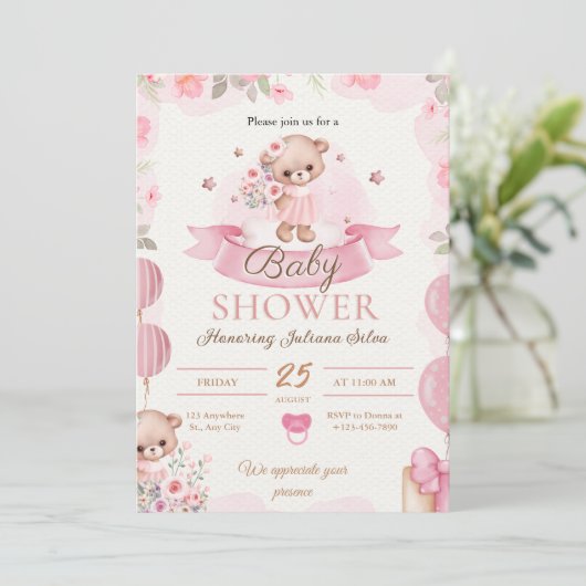 Roze Waterverf Baby shower Kaart (Staand voorkant)