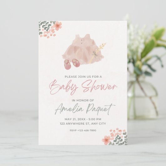 Roze Waterverf Baby shower Kaart (Staand voorkant)