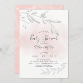 Roze Waterverf Baby shower Kaart