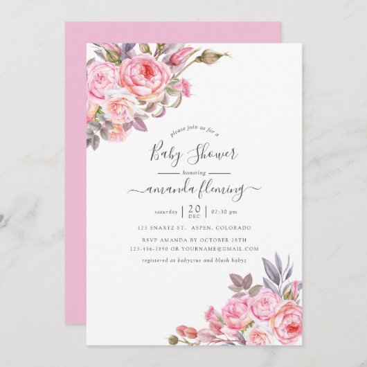 Roze Waterverf Baby shower Kaart (Voorkant / Achterkant)