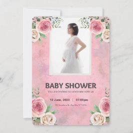 Roze Waterverf Baby shower Kaart