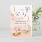 Roze Waterverf Baby shower Kaart (Staand voorkant)