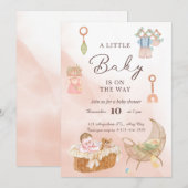 Roze Waterverf Baby shower Kaart (Voorkant / Achterkant)