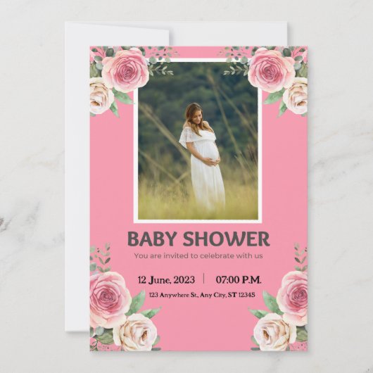 Roze Waterverf Baby shower Kaart (Voorkant)