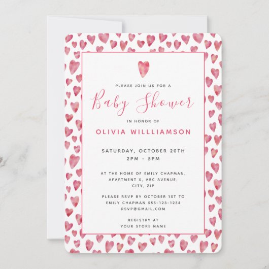 Roze Waterverf Baby shower Kaart (Voorkant)