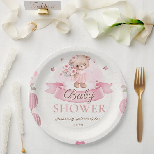 Roze Waterverf Baby shower Papieren Bordje (Huwelijk)