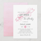Roze Waterverf Baby shower Tea Party uitnodiging (Voorkant / Achterkant)