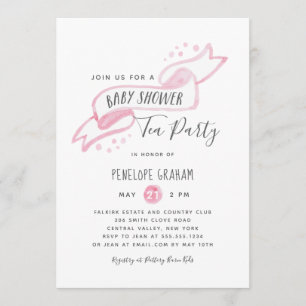Roze Waterverf Baby shower Tea Party uitnodiging