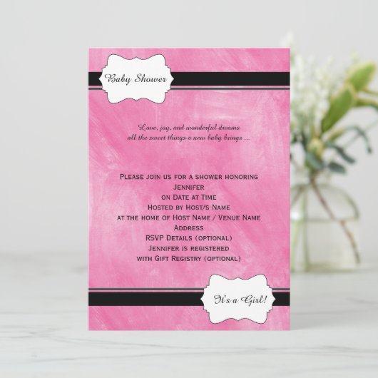 Roze Waterverf Baby shower Uitnodiging (Staand voorkant)