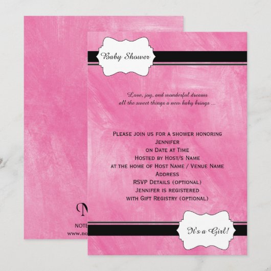 Roze Waterverf Baby shower Uitnodiging (Voorkant / Achterkant)