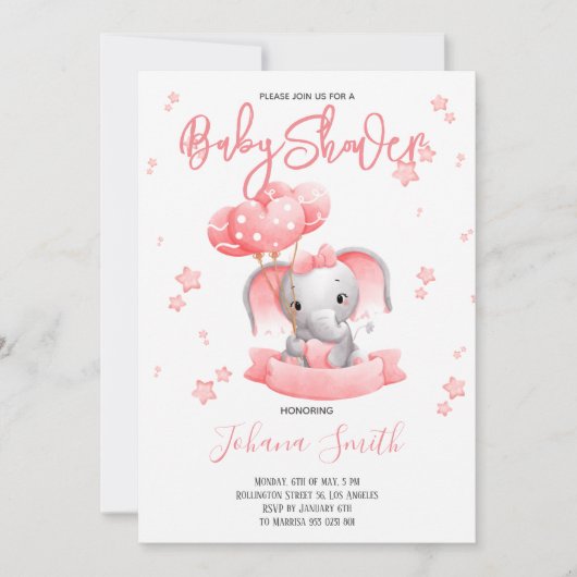 Roze Waterverf Baby shower Uitnodiging (Voorkant)