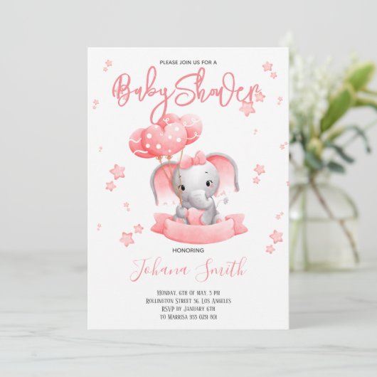 Roze Waterverf Baby shower Uitnodiging (Staand voorkant)