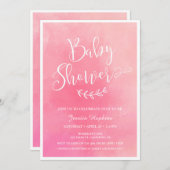 Roze Waterverf Baby shower uitnodiging (Voorkant / Achterkant)