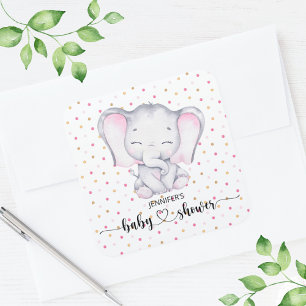 Roze Waterverf Baby shower Vierkante Sticker