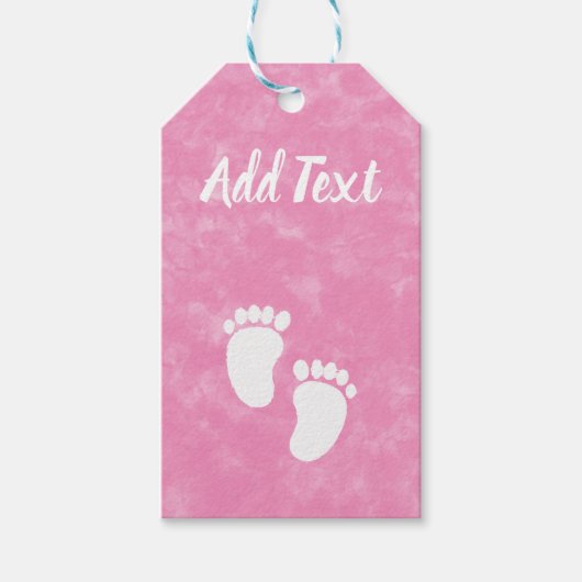 Roze Waterverf Baby shower voetafdruk Cadeaulabel (Voorkant)