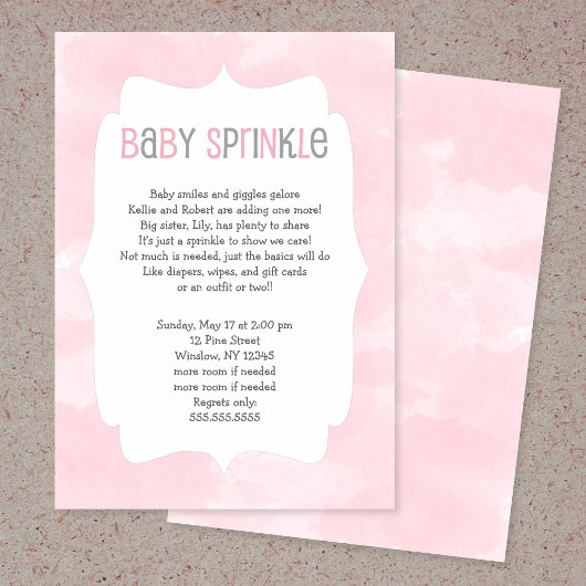 Roze Waterverf Baby Sprinkle, meisje baby shower Kaart