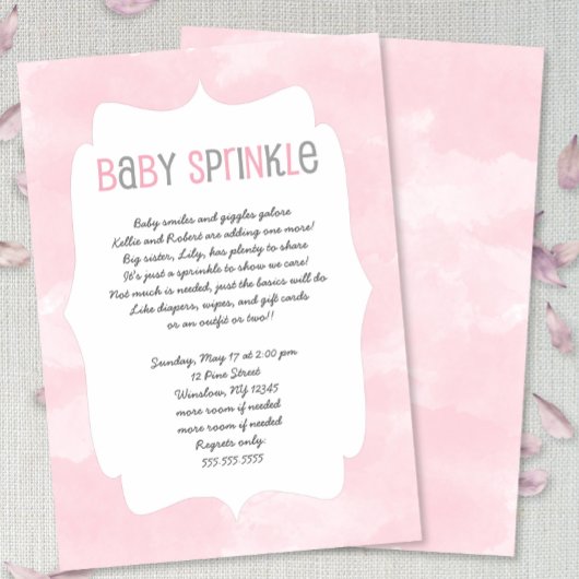 Roze Waterverf Baby Sprinkle, meisje baby shower Kaart