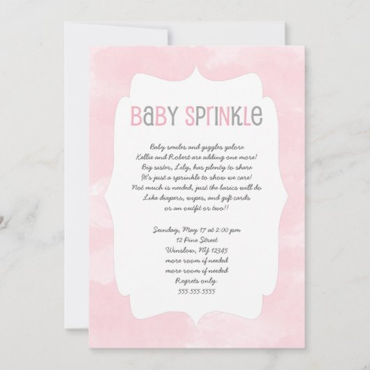 Roze Waterverf Baby Sprinkle, meisje baby shower Kaart (Voorkant)