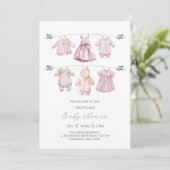 Roze Waterverf Babykleding Meisje Baby shower Kaart (Staand voorkant)