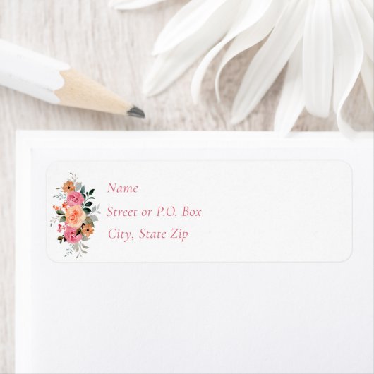 Roze Waterverf Babymeisje Roze Peach Floral Etiket (Insitu)