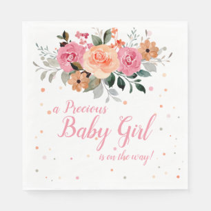 Roze Waterverf Babymeisje Roze Peach Floral Servet