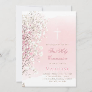 roze waterverf baby's adem Eerste Communie Kaart