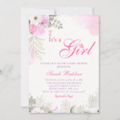 Roze waterverf babyshower uitnodiging voor meisje (Voorkant)