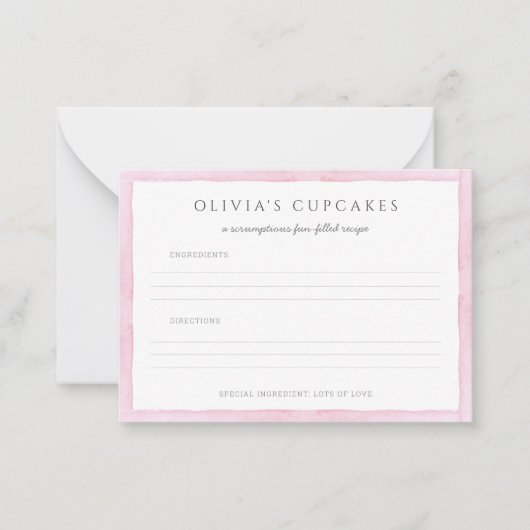 Roze Waterverf bakken op zaterdag Bash Recipe Kaar Notitiekaartje (Voorkant)