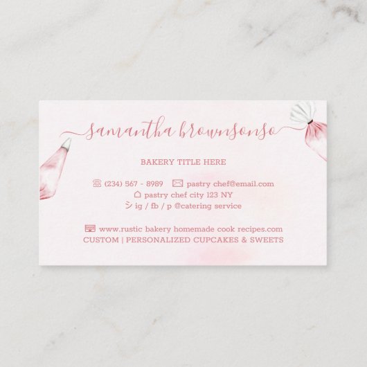 Roze Waterverf Bakkerij Kok Kok Visitekaartje (Achterkant)