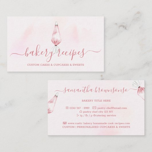 Roze Waterverf Bakkerij Kok Kok Visitekaartje (Voorkant / Achterkant)