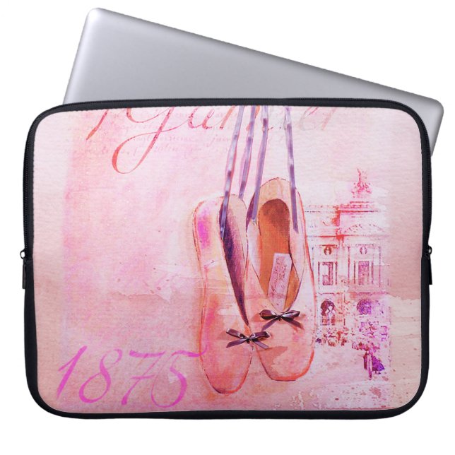  roze Waterverf Ballerina Dancer Ballet Laptop Sleeve (Voorkant)