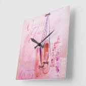 roze Waterverf Ballerina Dancer Ballet Vierkante Klok (Hoek)