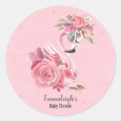 Roze Waterverf Ballerina Flamingo Baby shower Ronde Sticker (Voorkant)
