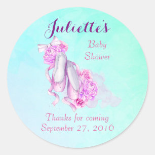 Roze Waterverf Ballet Slippers Baby shower Ronde Sticker