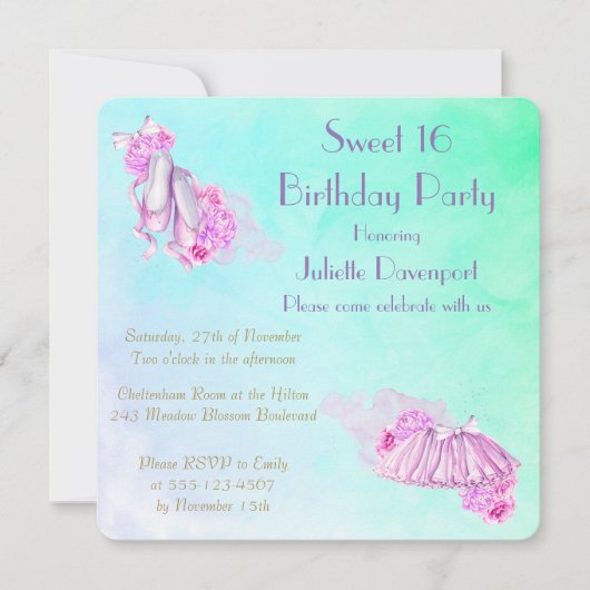 Roze Waterverf Ballet Thema Verjaardag Kaart (Voorkant)