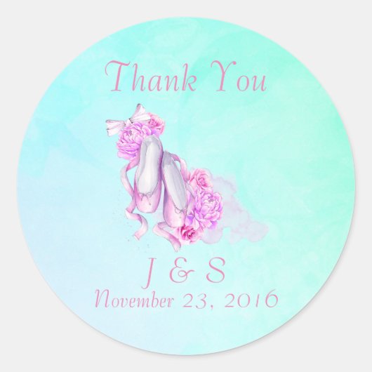 Roze Waterverf balletschoenen bruiloft dank u Ronde Sticker (Voorkant)