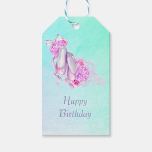  roze Waterverf balletschoenen Happy Birthday Cadeaulabel