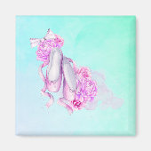 Roze Waterverf balletschoenen met pinda's en boog Magneet (Voorkant)