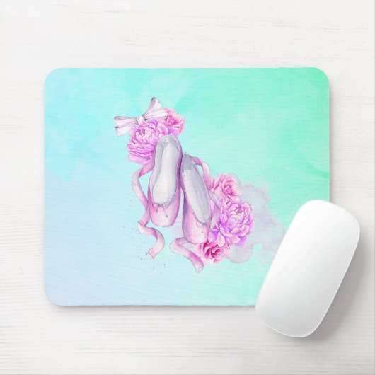 Roze Waterverf balletschoenen met pinda's en boog Muismat (Met muis)