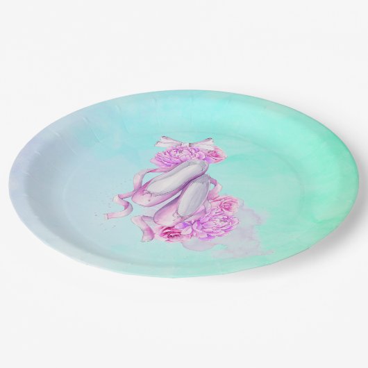 Roze Waterverf balletschoenen met pinda's en boog Papieren Bordje (Gekanteld)